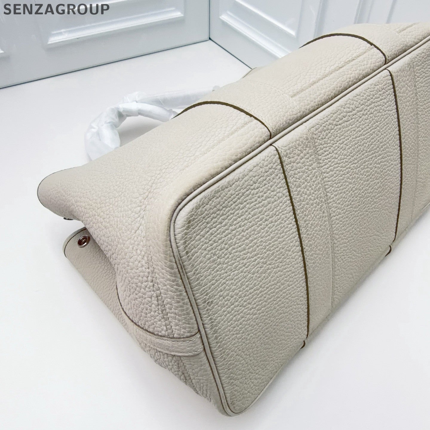 Hermes Garden Party Top Handle Bag White Silver Used Women Classic