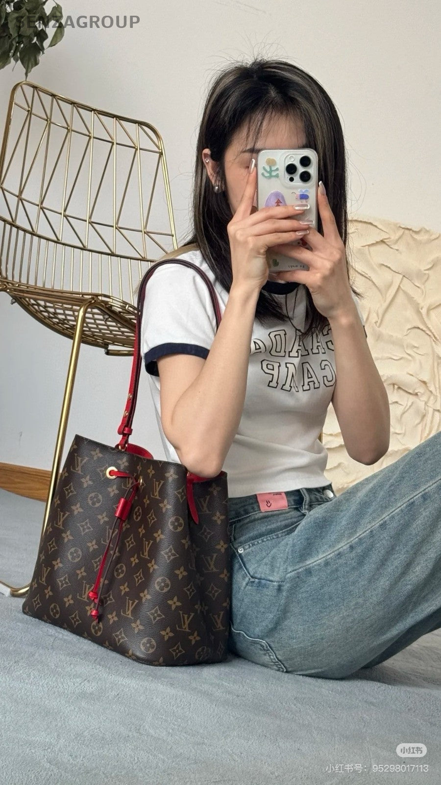 LOUIS VUITTON NeoNoe Monogram Bucket Drawstring Shoulder bag Women Red Crossbody