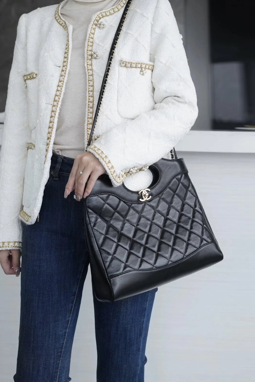 CHANEL 31Bag Small Black Gold Lambskin Crossbody Shoulder Bag Women