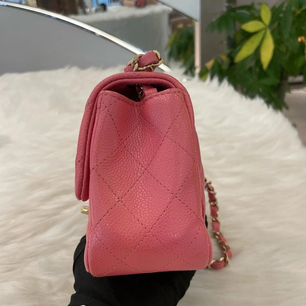 Chanel Classic Square Mini Flap Bag Pink Gold Chain Crossbody For Women