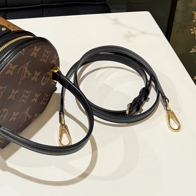 Louis Vuitton Monogram Speedy Cube Bag Brown Gold Buckle Women's