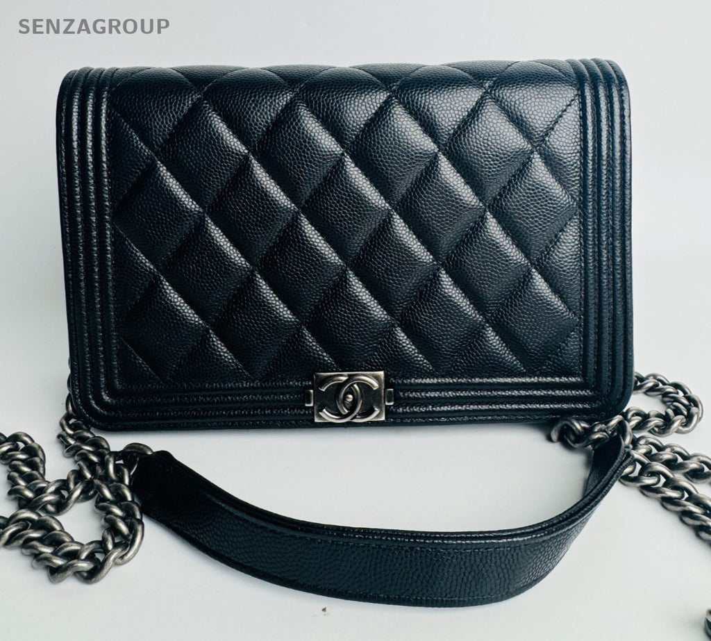 CHANEL Leboy Woc Diamond Pattern Chain Shoulder bag Crossbody Black Silver