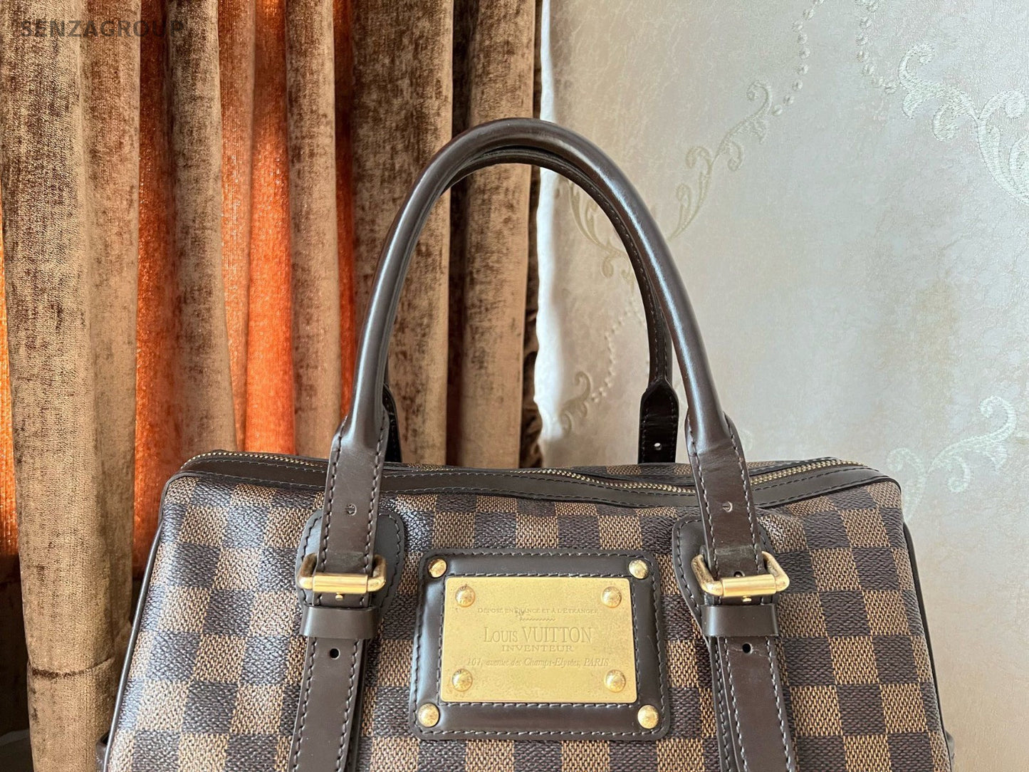 Louis Vuitton Berkeley Damier Ebene Top Handle Handbag Brown Gold Women