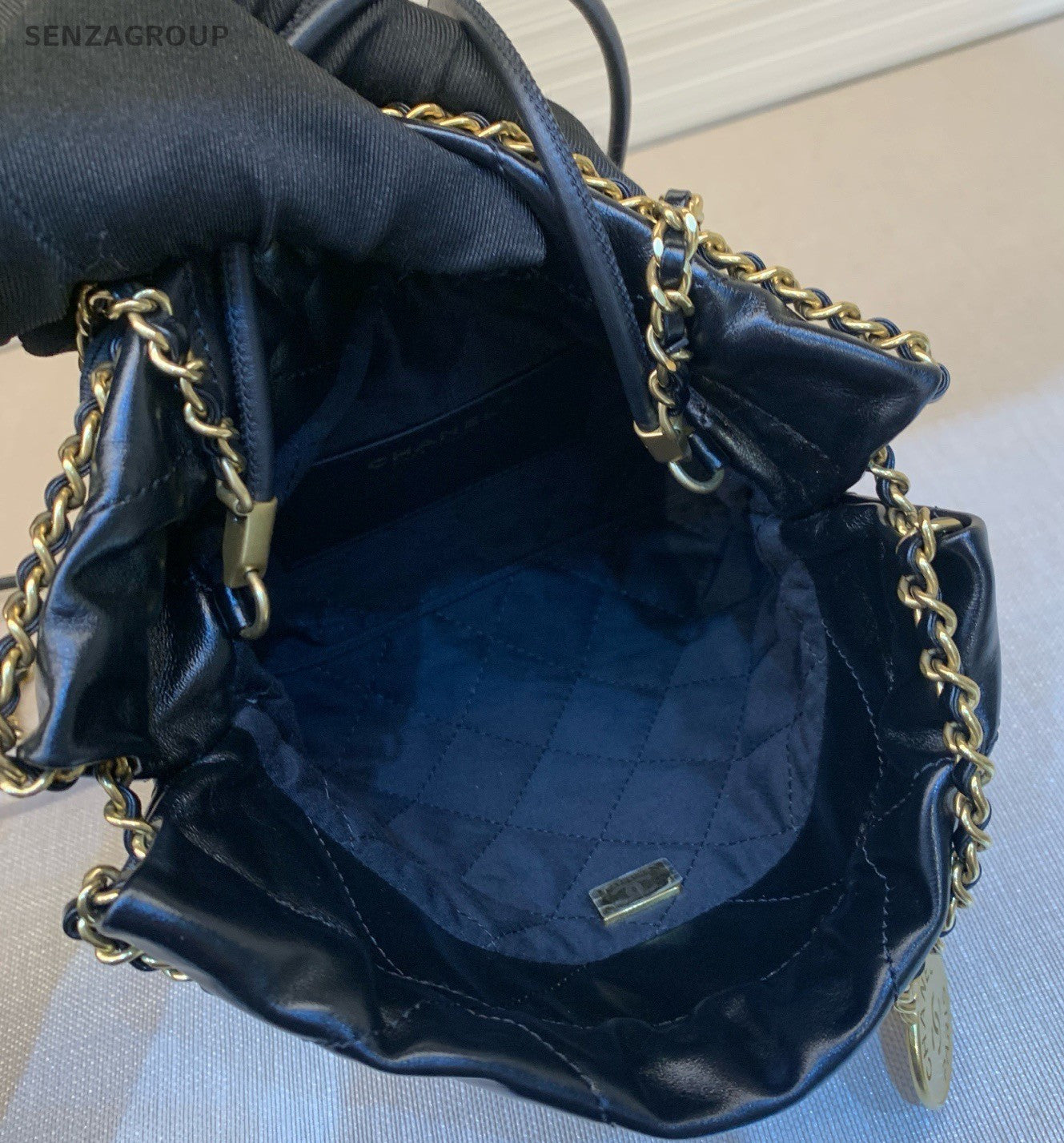 Chanel 22Bag Mini Calfskin Shoulder Bag Black Gold Women Classic Diamond Vintage