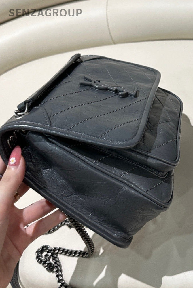 YSL Saint Lauren Baby Niki PM Shoulder Crossbody Bag Gray Almost Brand Ne