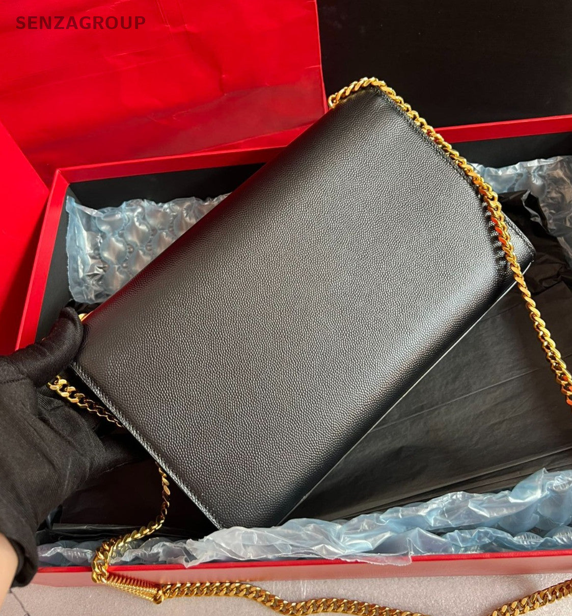 YSL Saint Laurent Kate Chain Shoulder bag Crossbody Black Gold Women Brand NEW