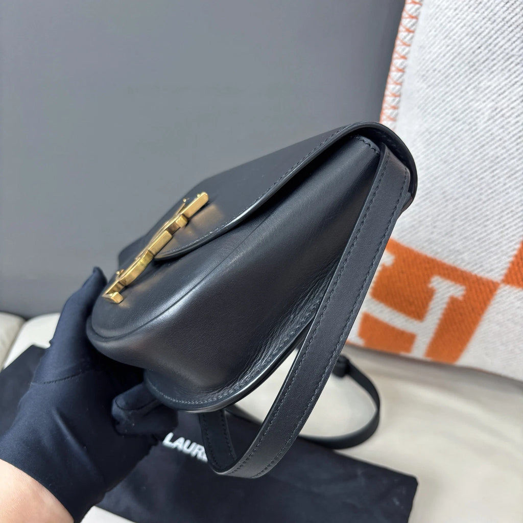 Saint Laurent Saddle Black Gold Shoulder Bag Crossbody Excellent