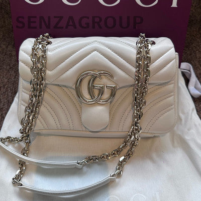 Gucci Marmont Chain Shoulder Crossbody Bag Silver Women Classic