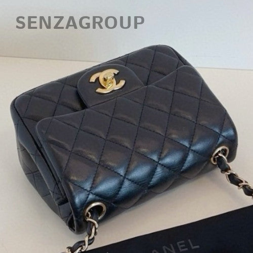 Chanel Classic Flap Chain Diamond Shoulder Bag Black Gold Used Women Classic