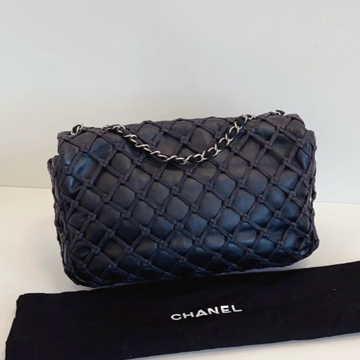Chanel Classic Flap Jumbo Chain Shoulder Crossbody Black Silver Women
