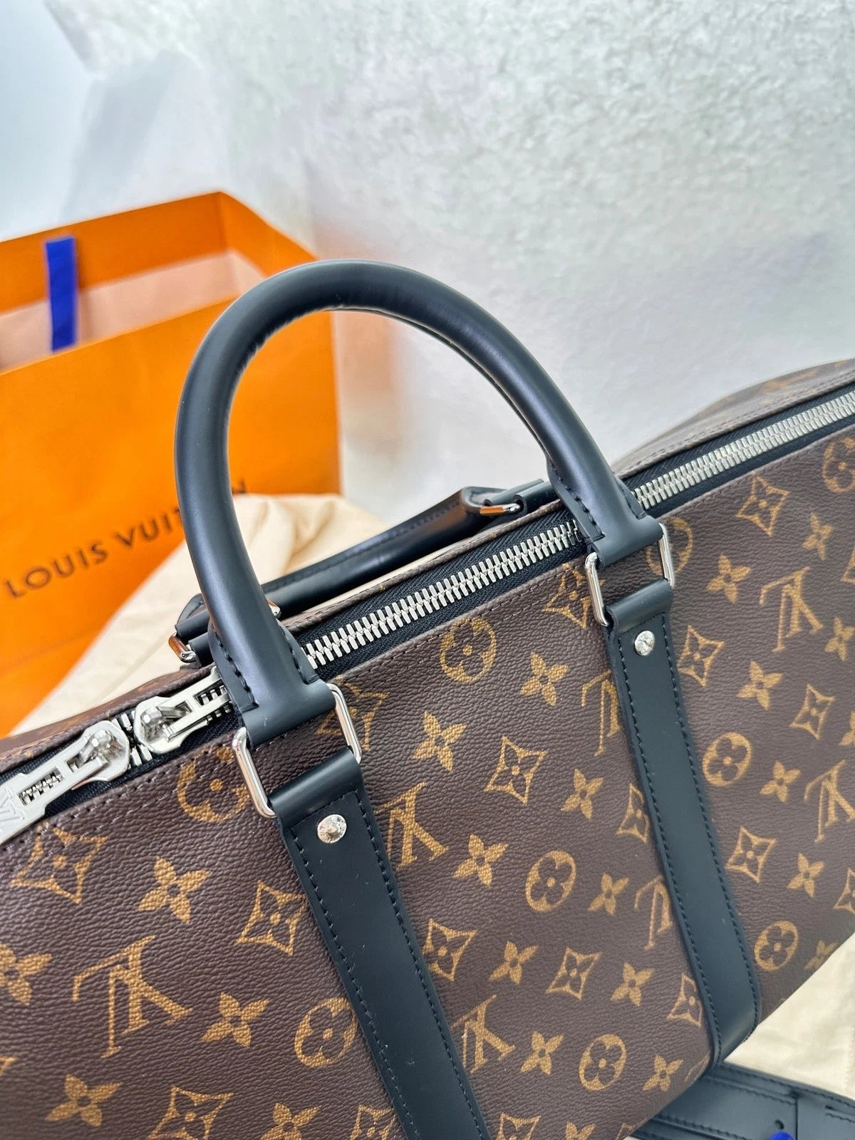 Louis Vuitton Monogram Canvas Leather Keepall45 Travel Handbag Women