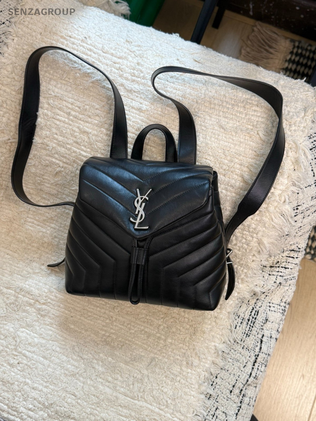YSL Saint Laurent LouLou Backpack PM Top Handle Shoulder bag Black Women