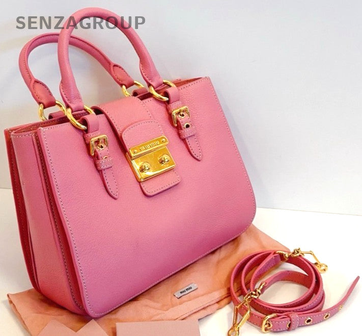 Miumiu Calfskin Tote Pink Gold 2WAY Shoulder Handbag Crossbody Almost Brand NEW