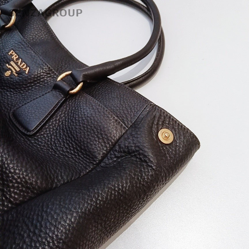 Prada Galleria Classic Black Gold Top Handle Shoulder Bag Used Women Designer