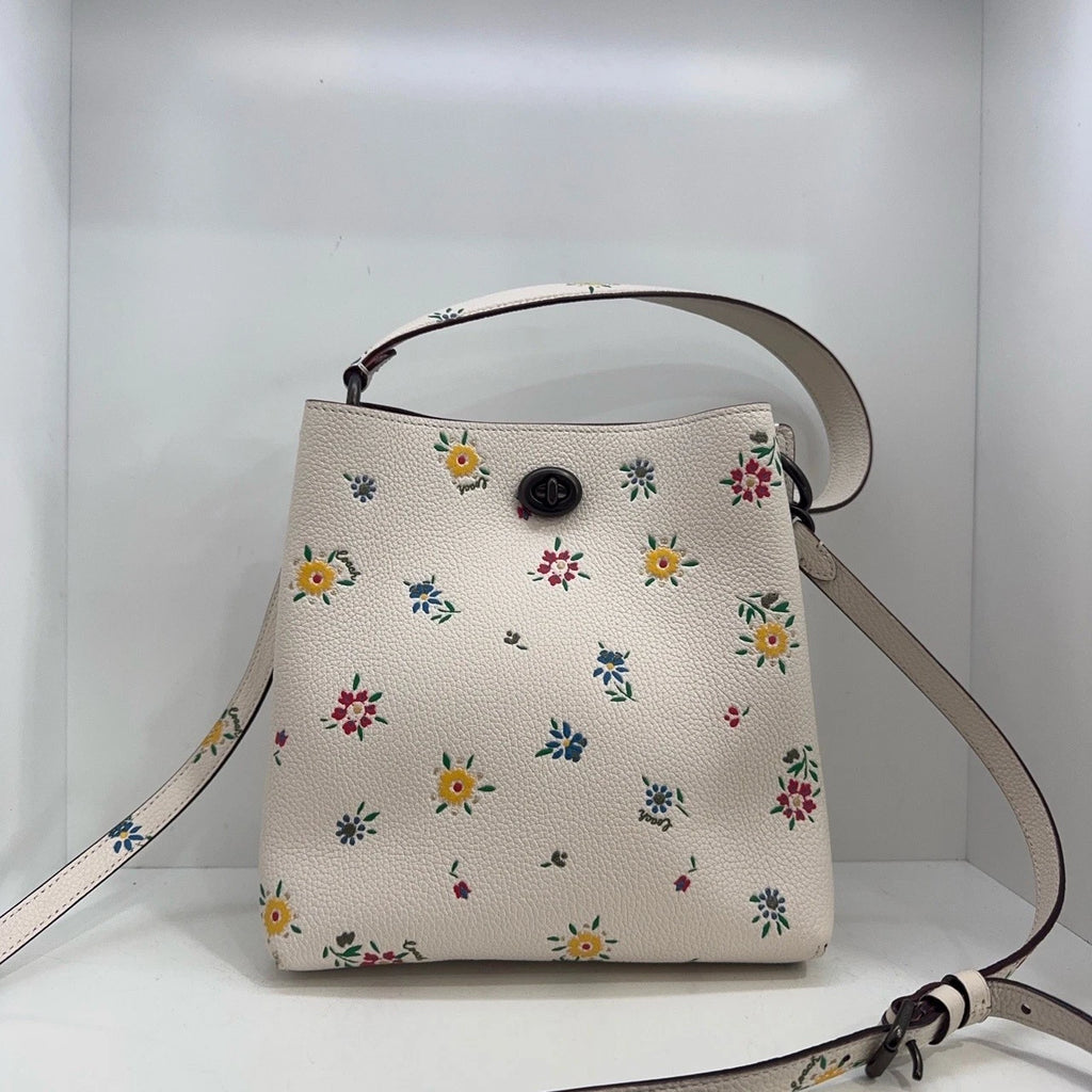Coach Women's Small Printed Leather Bucket Crossbody Shoulder Bag Chalk White