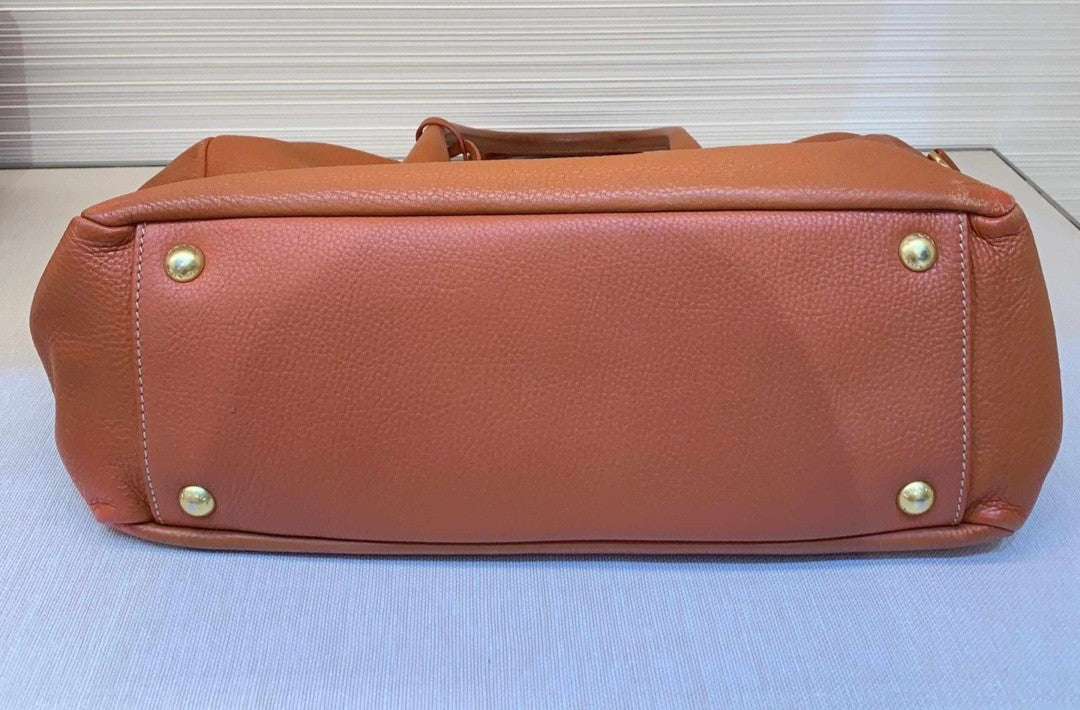 PRADA Top Handle soft Leather Shoulder bag Orange Handbag Women