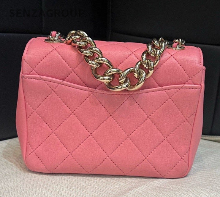 Chanel Diamond Chain Shoulder Bag Pink Gold Used Women Classic Fashion