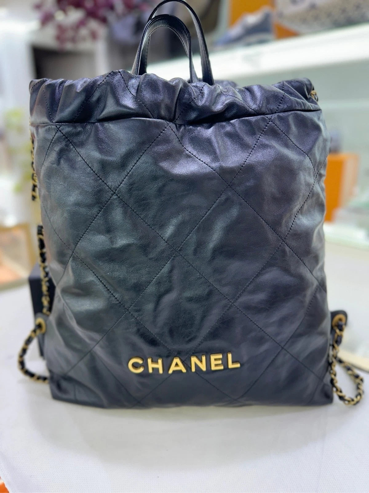 CHANEL 22Bag Black Gold Handbag Backpack For Women