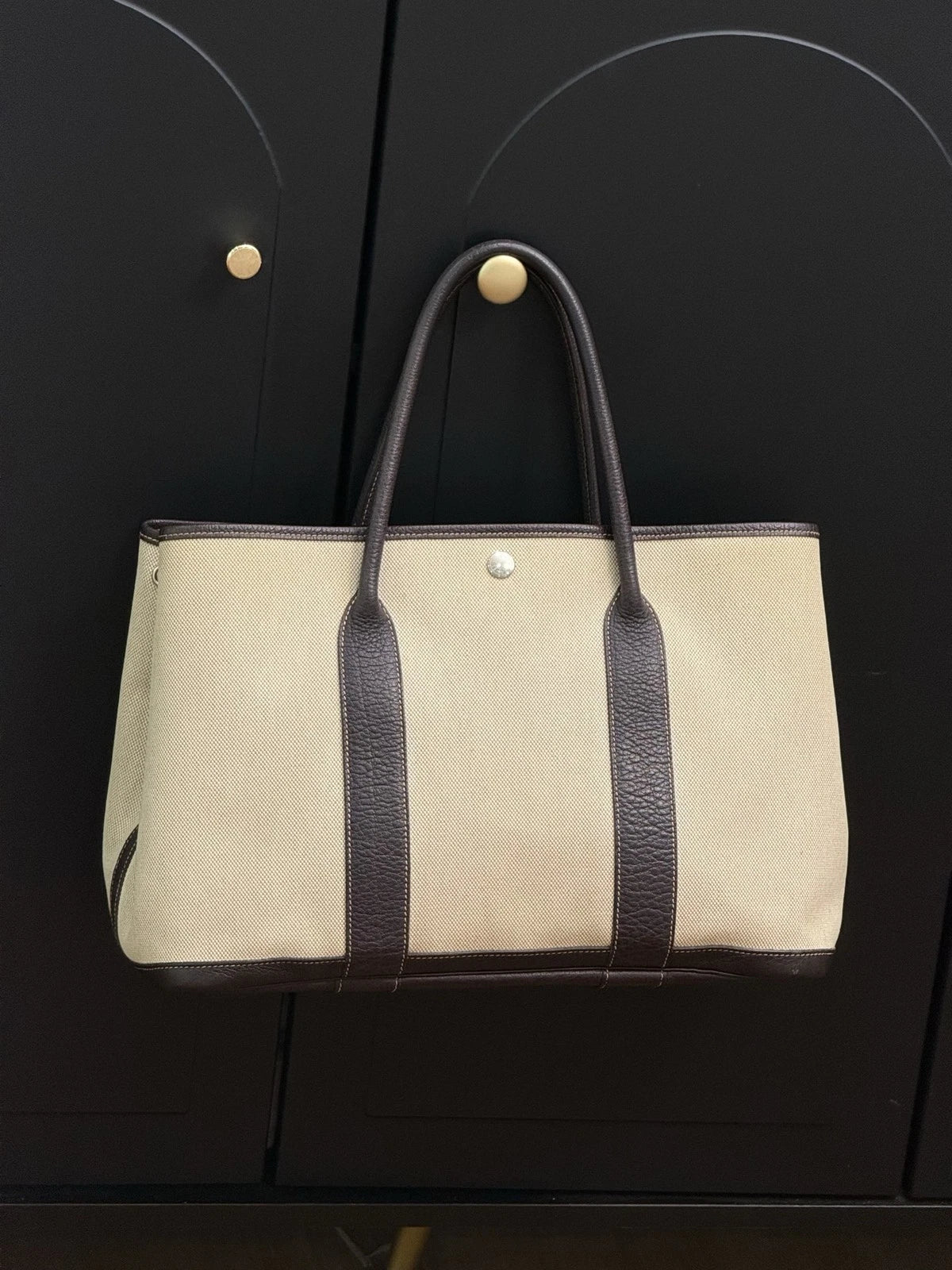 Hermes Garden 36 Tote Canvas Top Handle Shoulder Bag Beige Women Classic