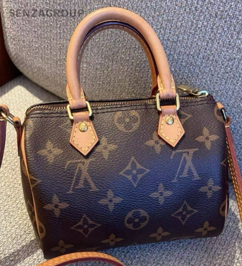 Louis Vuitton Speedy Nano Monogram Top Handle Bag Crossbody Brown Women Classic