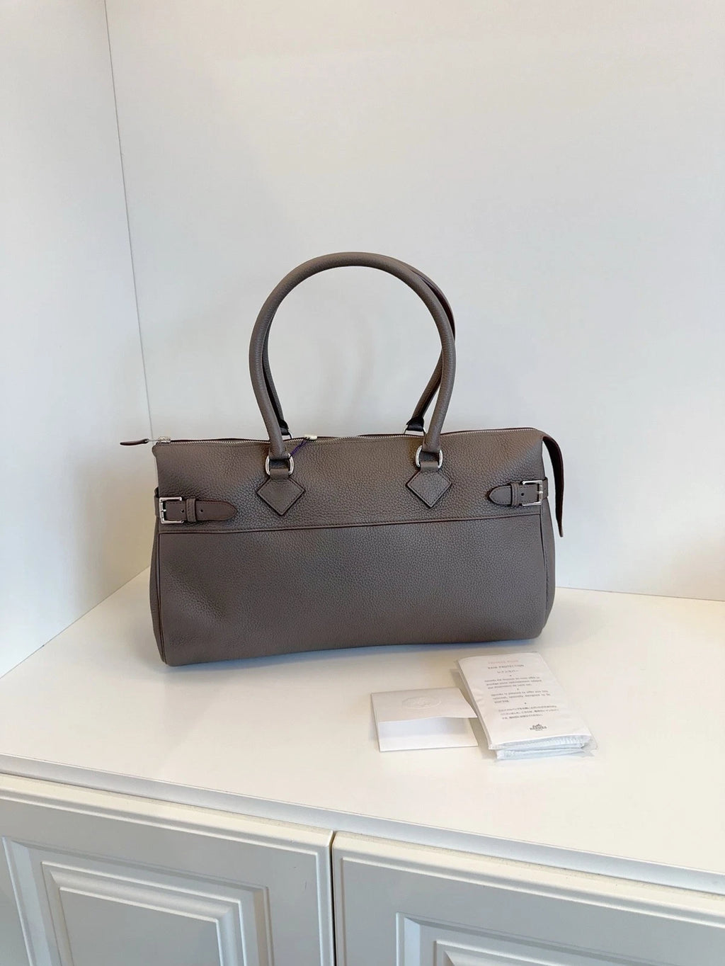 Hermes Altas Shoulder 42 Taupe Gray Leather Top Handle Bag