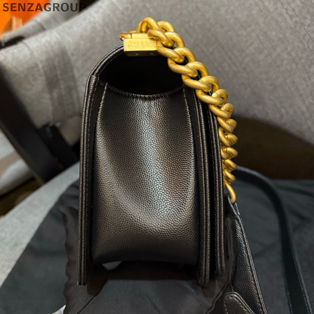 Chanel Black Gold Medium Le Boy Quilted Chain Shoulder Bag Classic