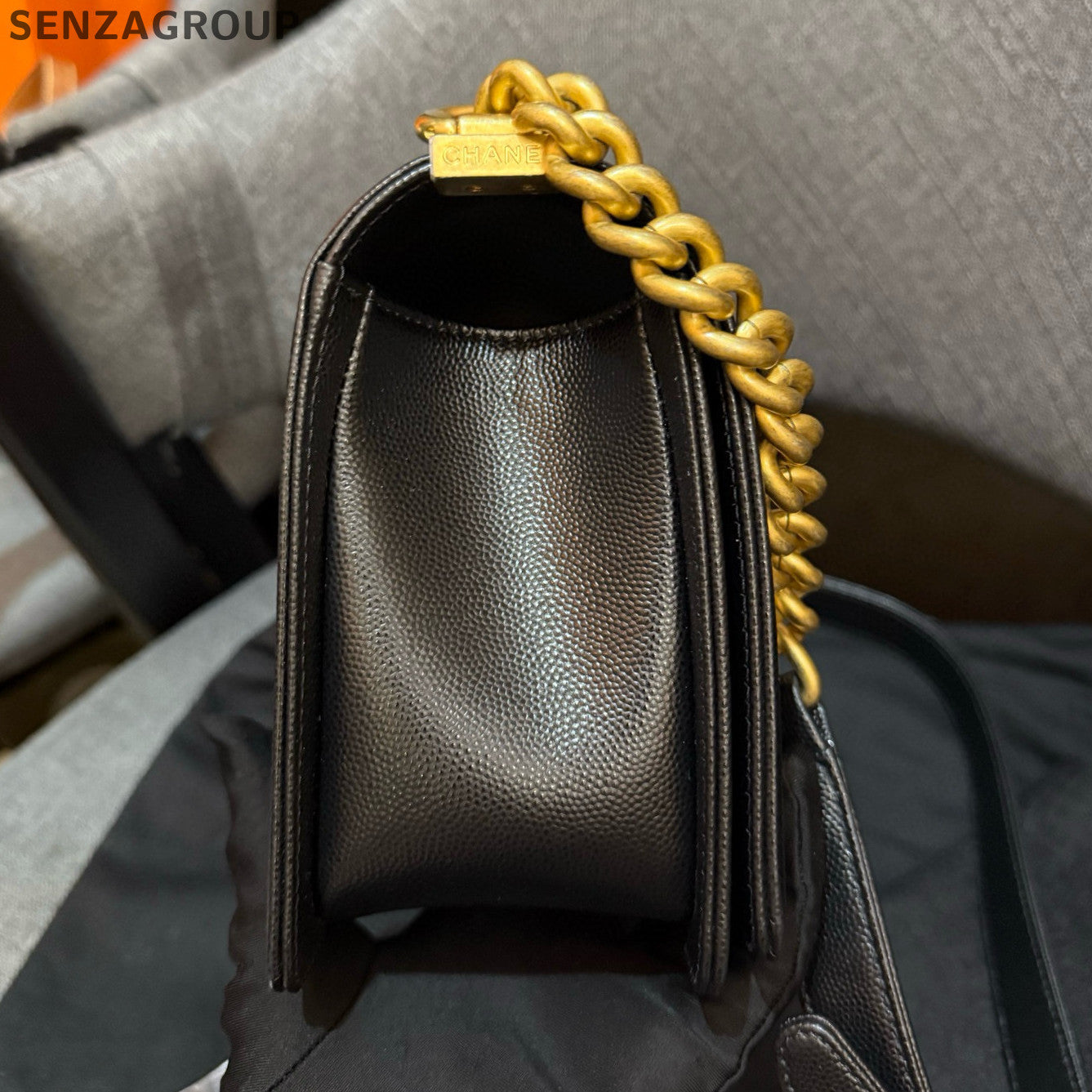 Chanel Black Gold Medium Le Boy Quilted Chain Shoulder Bag Classic