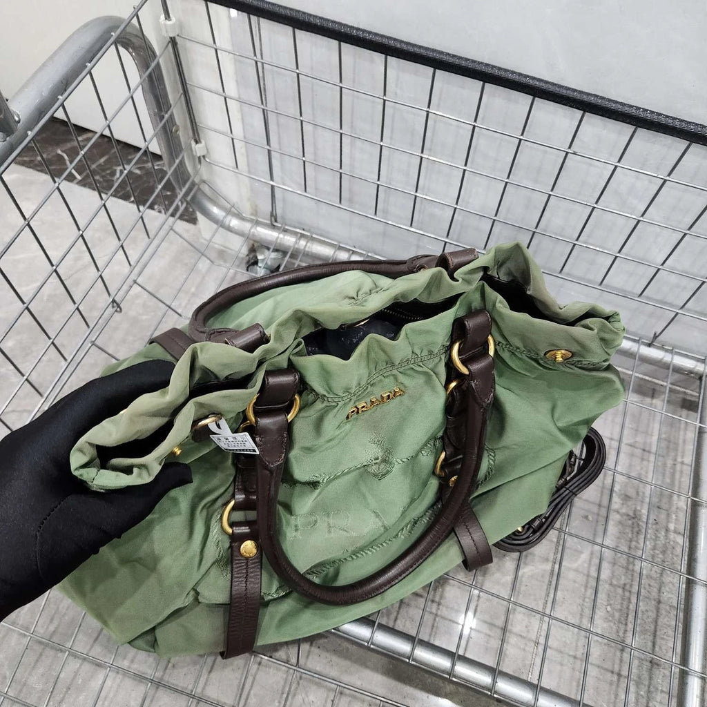 Prada Green Nylon Tote Handbag Shoulder Crossbody For Women