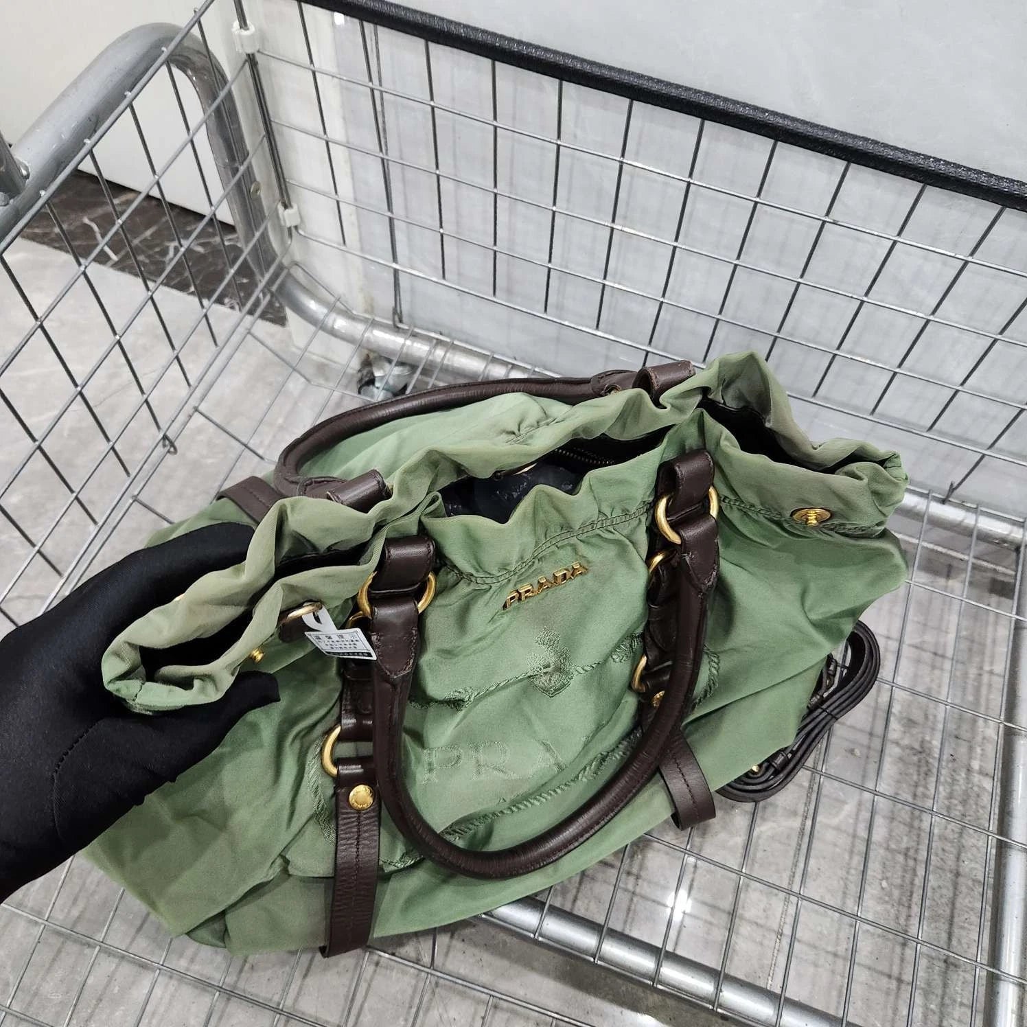 Prada Green Nylon Tote Handbag Shoulder Crossbody For Women