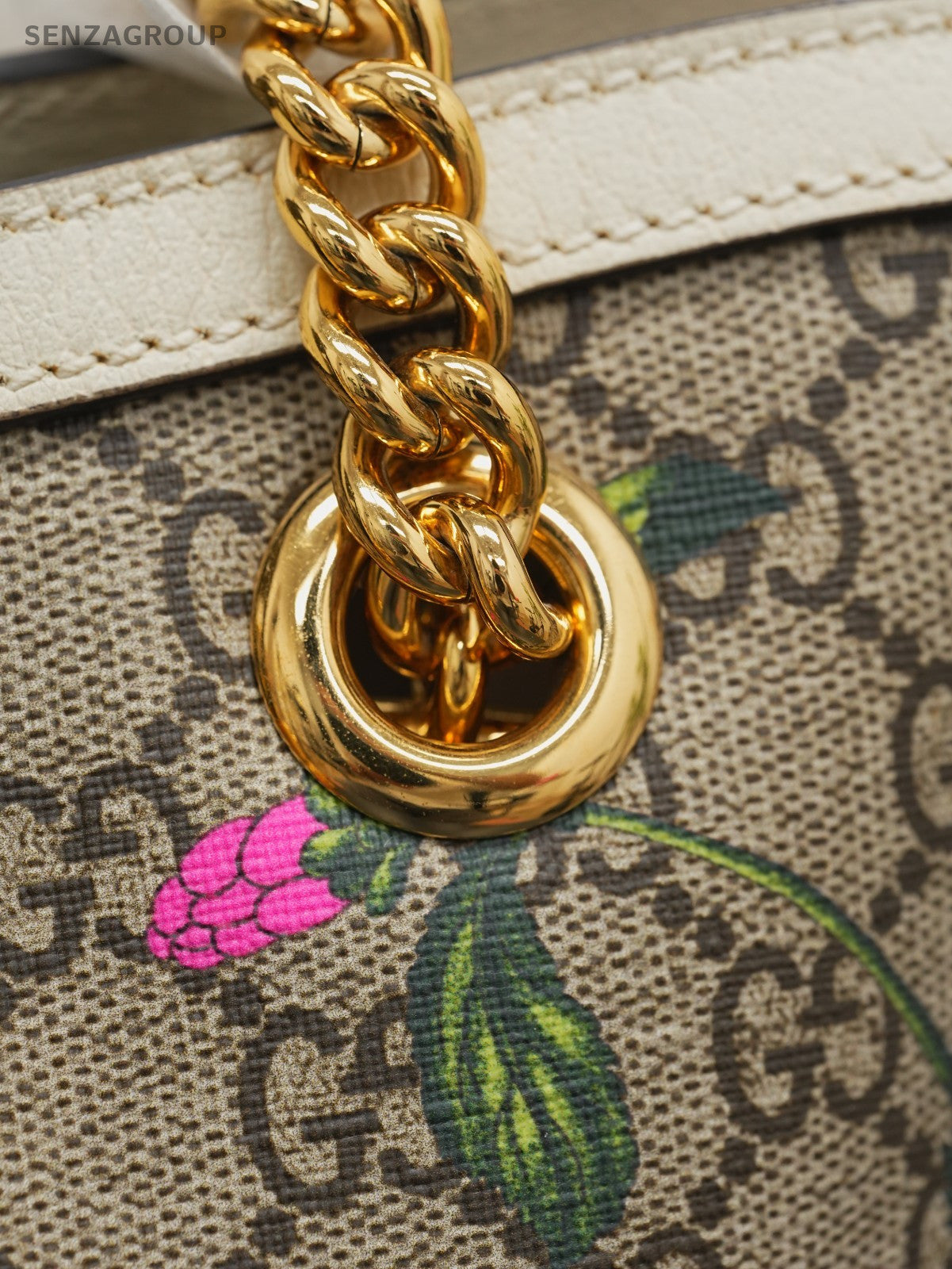 GUCCI Padlock Flowers Chain Shoulder bag White Gold Women