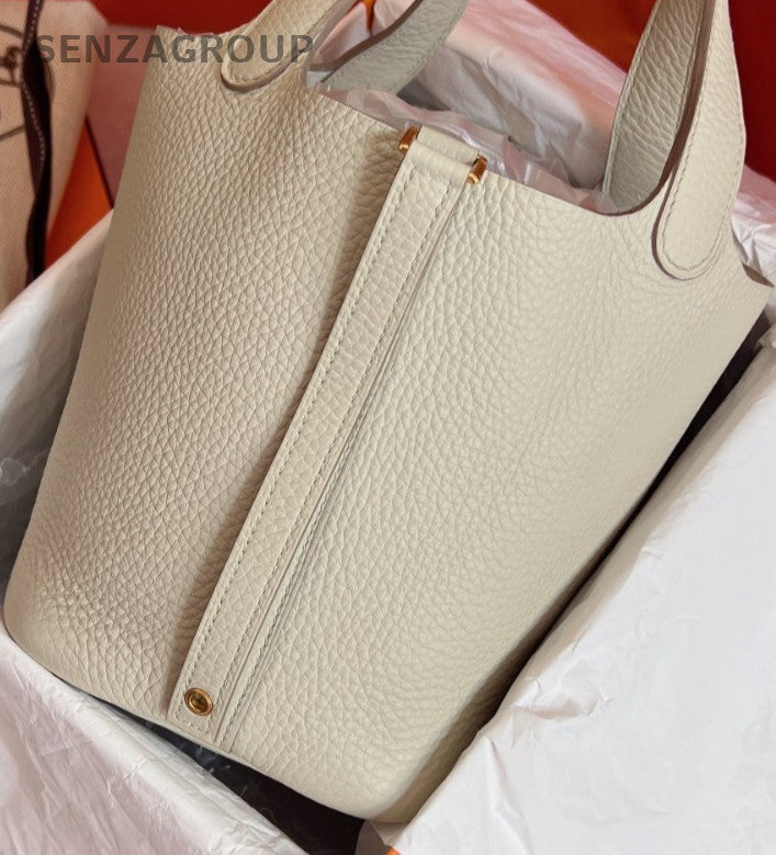 Hermes Picotin Lock Silver Hardware Tote Bag White Gold Used Women Classic