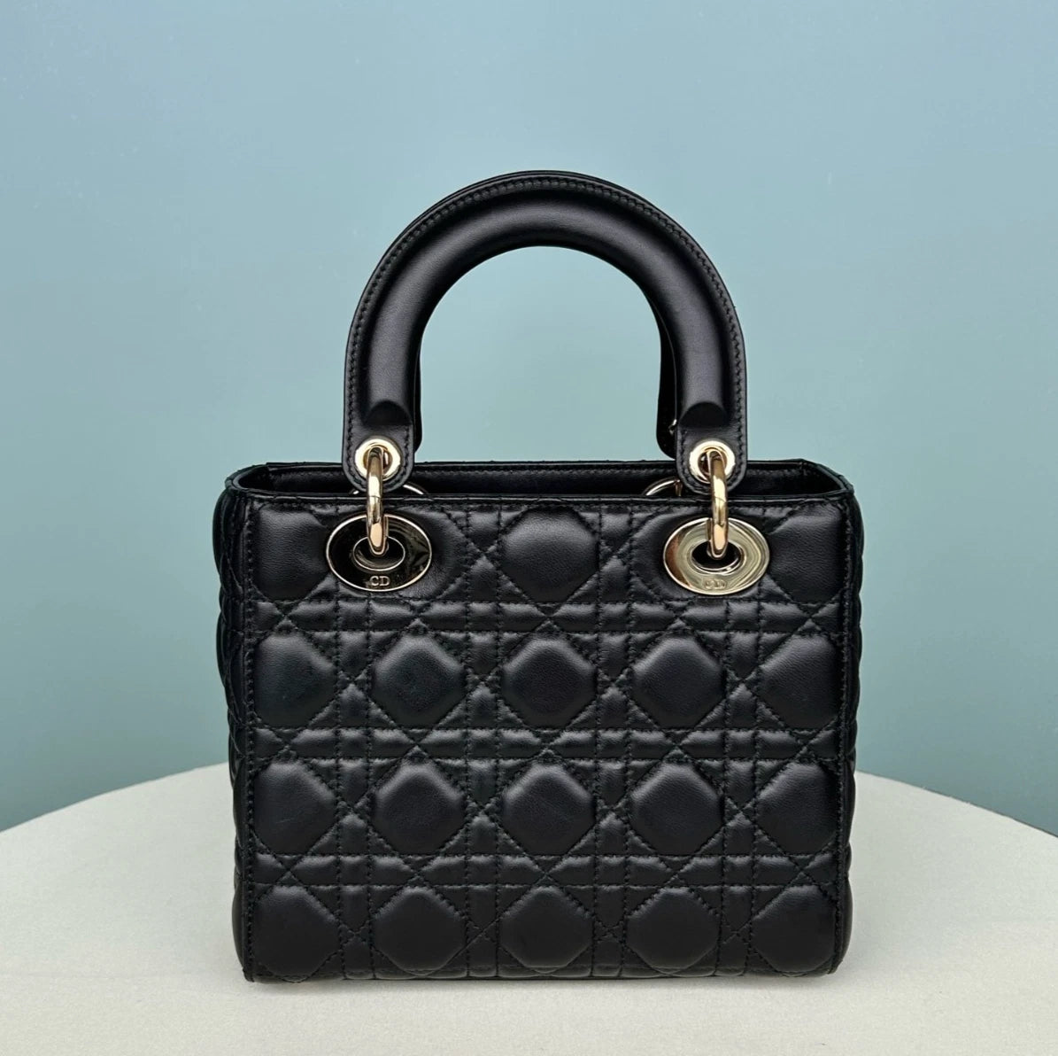 Christian Dior Lady Dior Lambskin Top Handle Bga Shoulder Bag Black Women