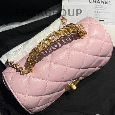 Chanel Quilted Pink Gold Chain Crossbody Shoulder Bag