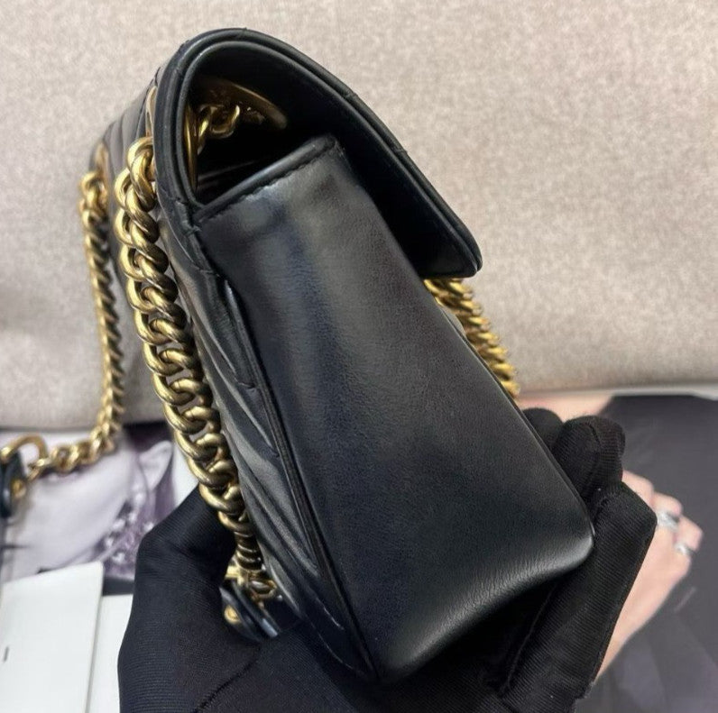 Gucci Marmont22 PM Chain Shoulder Bag Crossbody Black Gold Women Classic