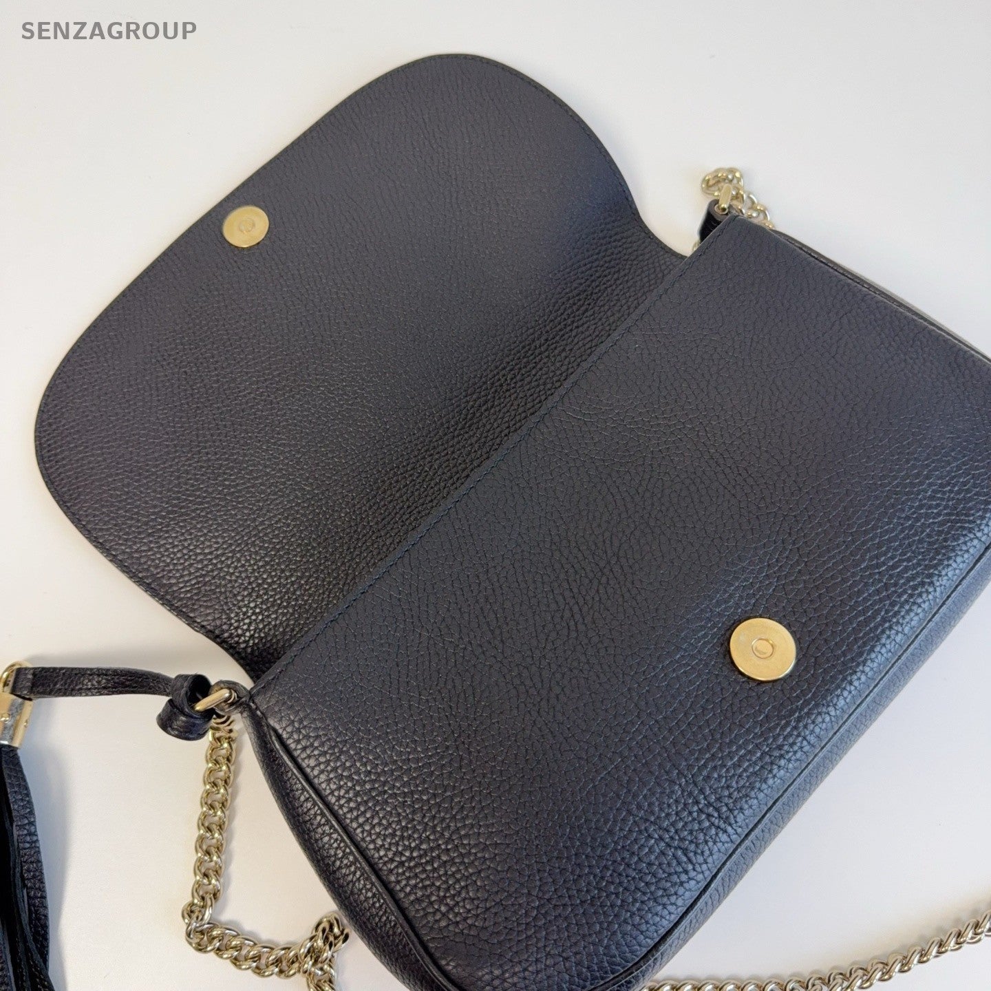 Gucci Calfskin Chain Crossbody Shoulder Bag Black Gold Women Classic