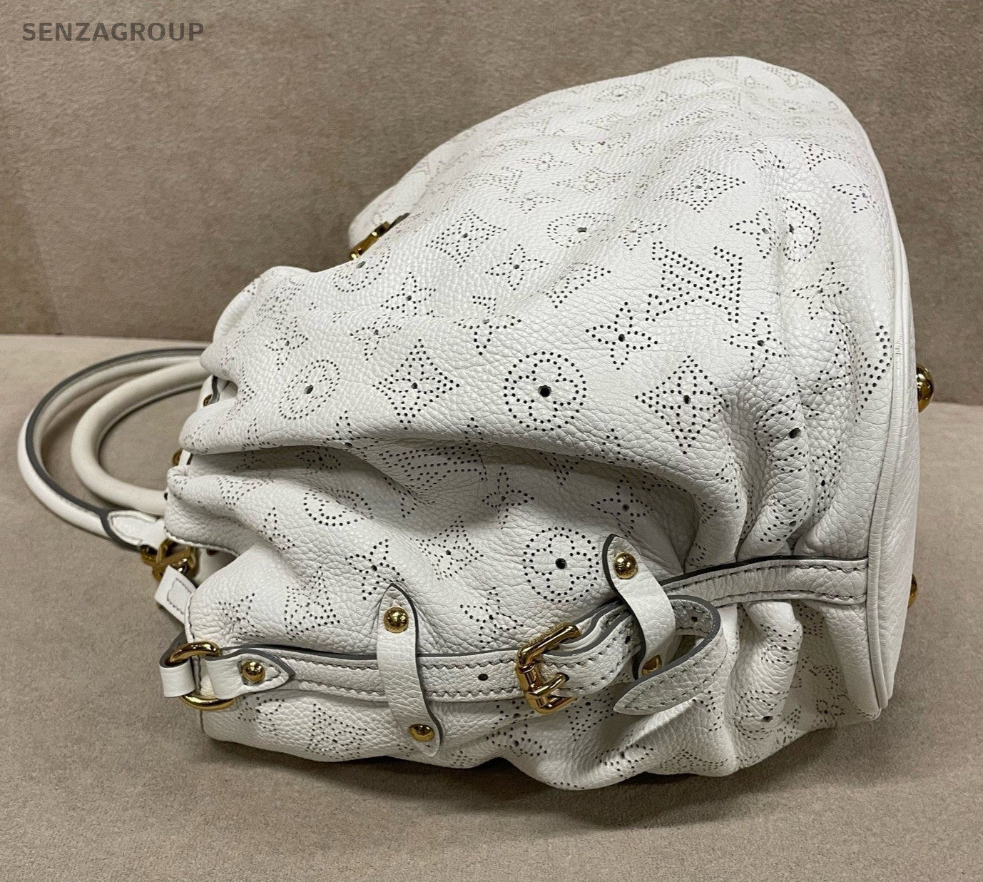 Louis Vuitton Mahina Monogram Top Handle Bag White Gold Women Classic