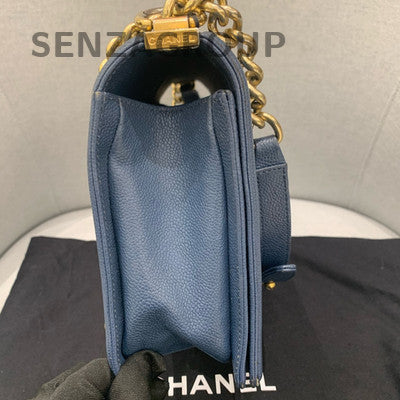 Chanel Le Boy Medium Navy Blue Gold Hardware Classic Quilted Shoulder Bag