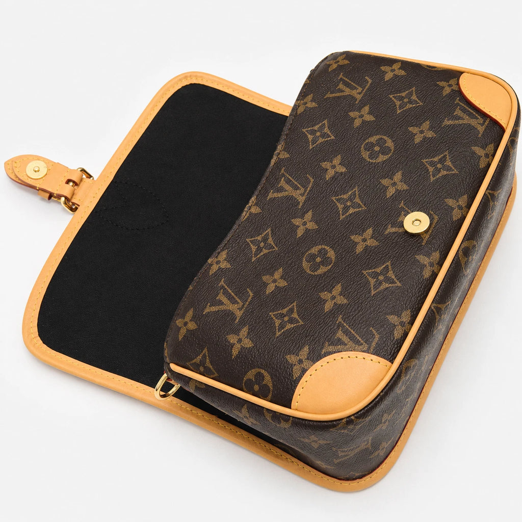 Louis Vuitton Diane Monogram Canvas Shoulder Crossbody Bag Brown Gold Buckle