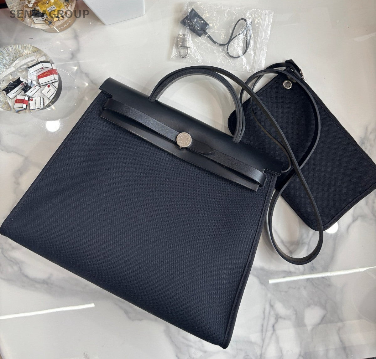 Hermes Herbag31 Top Handle 2way Shoulder Handbag With Pouch Canvas Women