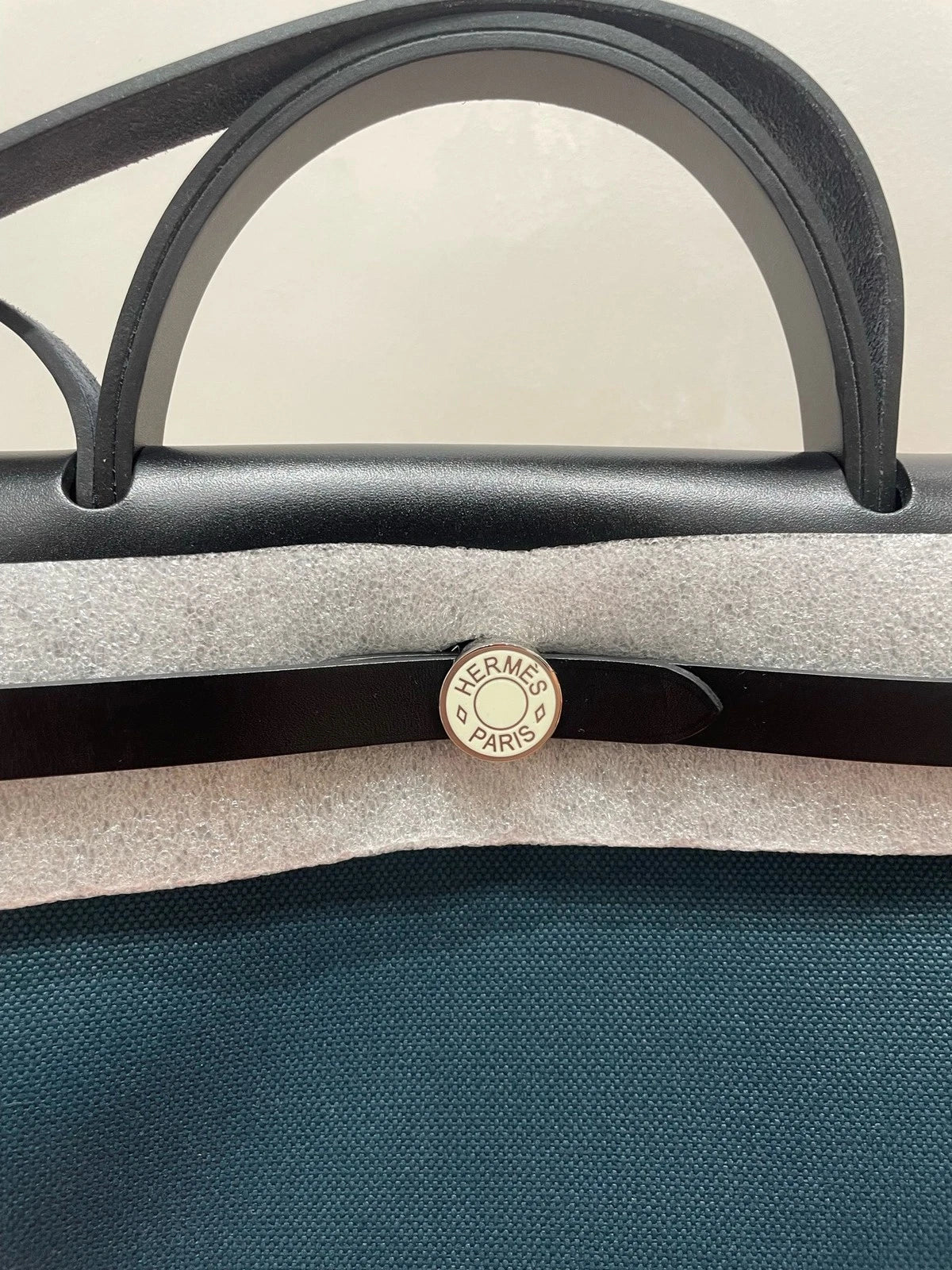 Authentic Hermes Herbag31 Canvas Tote Bag Navy Black For Women