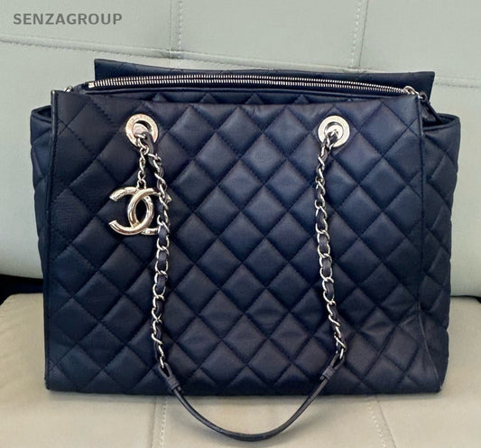 Chanel Tote Chain Handbag Shoulder Bag Diamond Blue Silver Women Classic