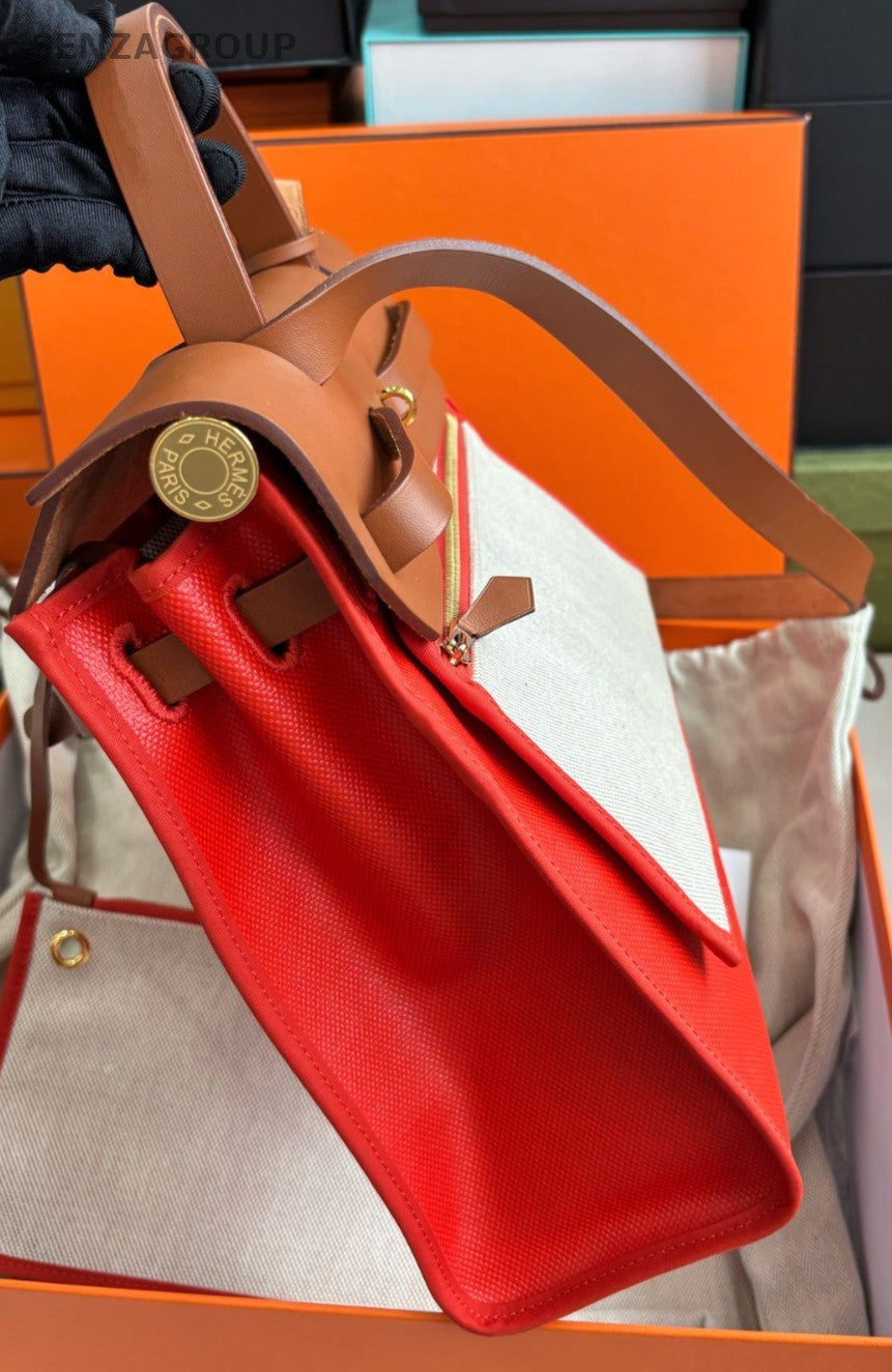 Hermes Herbag31 Top Handle 2WAY Shoulder Handbag Brown Orange Women