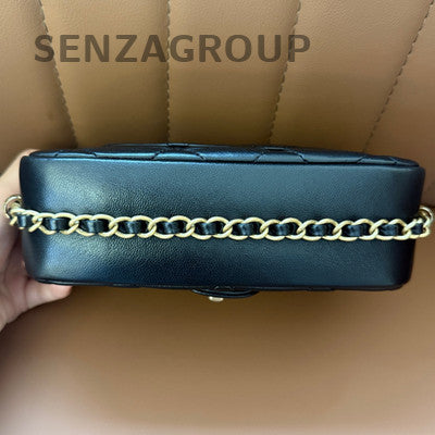 Chanel Classic Flap Lambskin Quilted Chain Bag Black Gold Women's Fashion