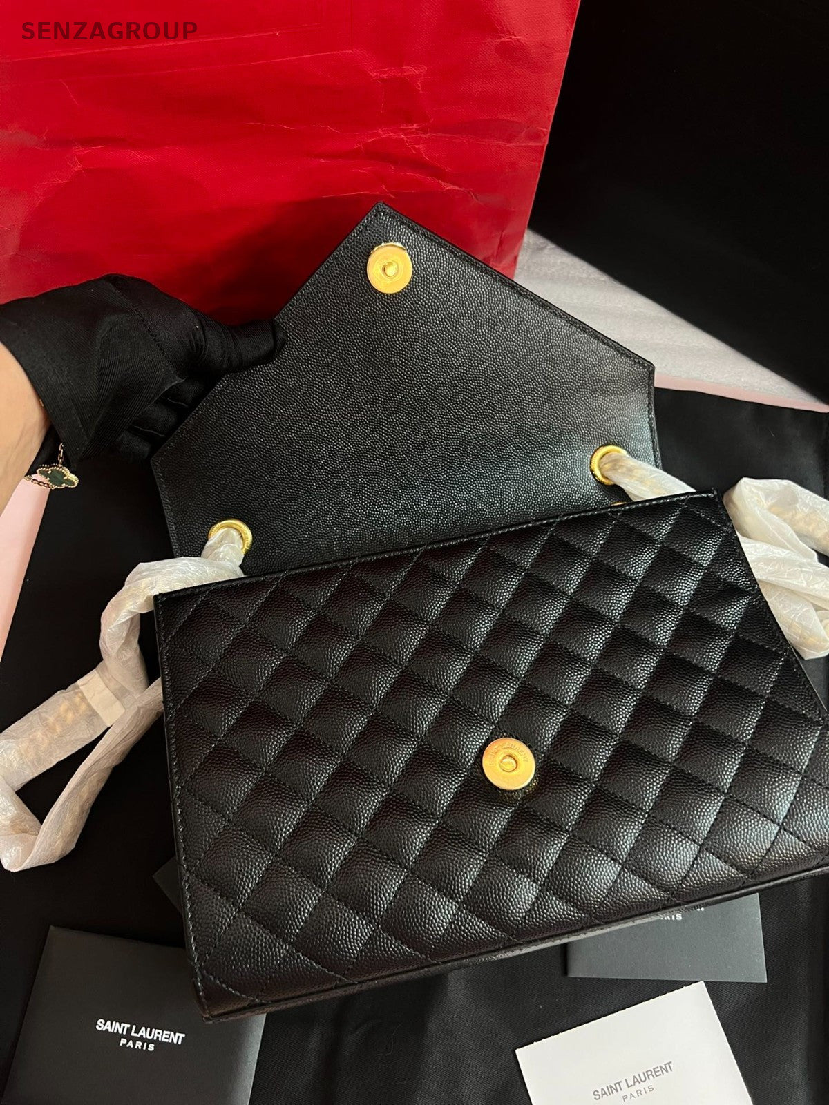 YSL Saint Laurent Envelope MM Chain Shoulder bag Black Gold Women Brand NEW