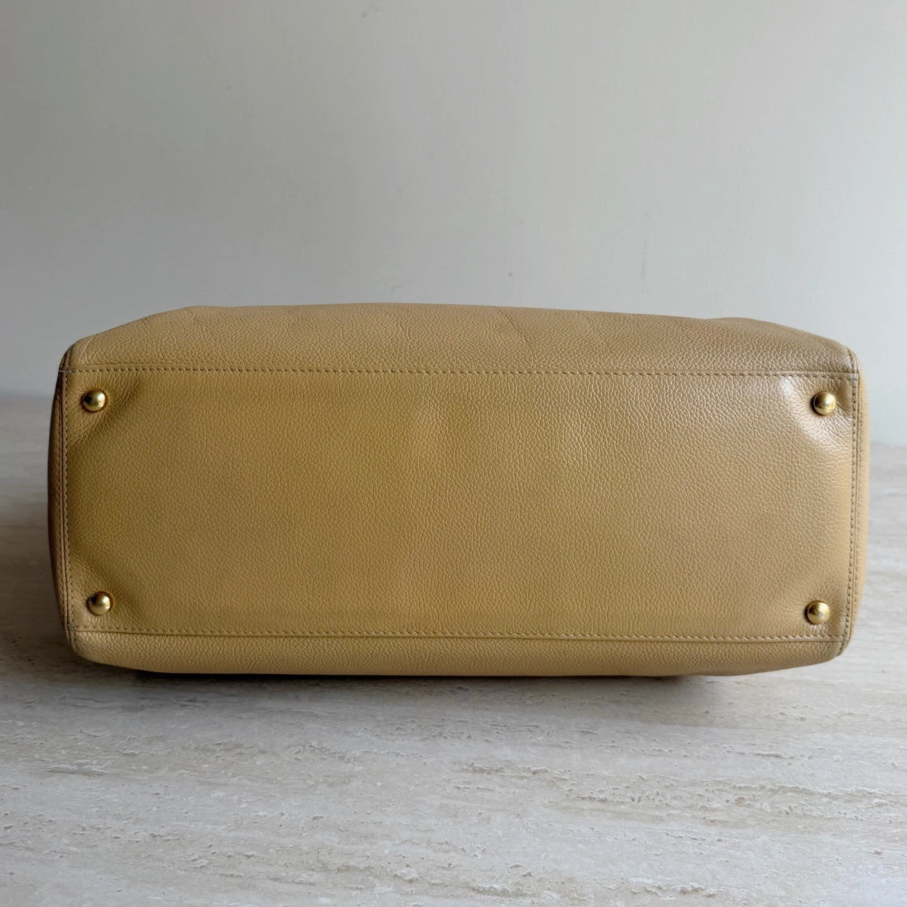 Chanel Cerf Calfskin Leather Tote Beige Handbag Gold Hardware Turn Lock