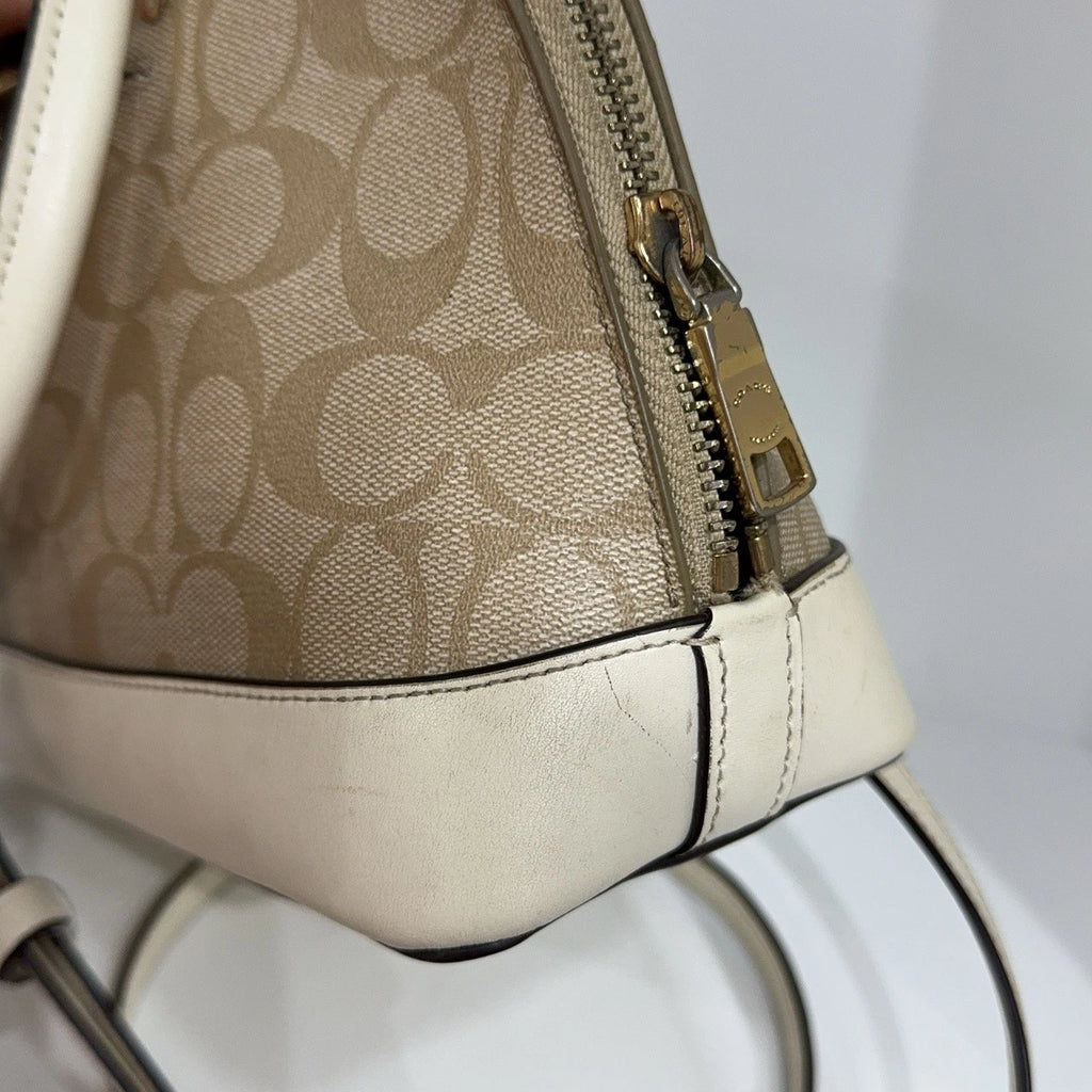 COACH Beige Monogram Canvas Shell Shoulder Handbag Crossbody Women