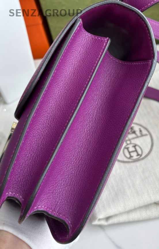Bolsa de ombro Hermes Constance Evercolor 2 vias tiracolo roxa prata feminina-