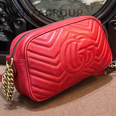 Gucci Marmont Medium Camera Bag Red Gold Classic Women's Shoulder Crossbody