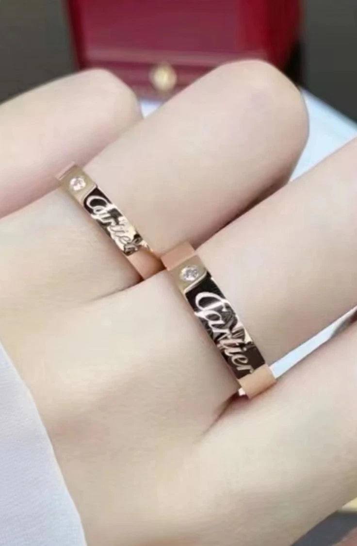 Cartier C DE Cartier 18k Rose Gold Band Ring with Diamond EU52/US6