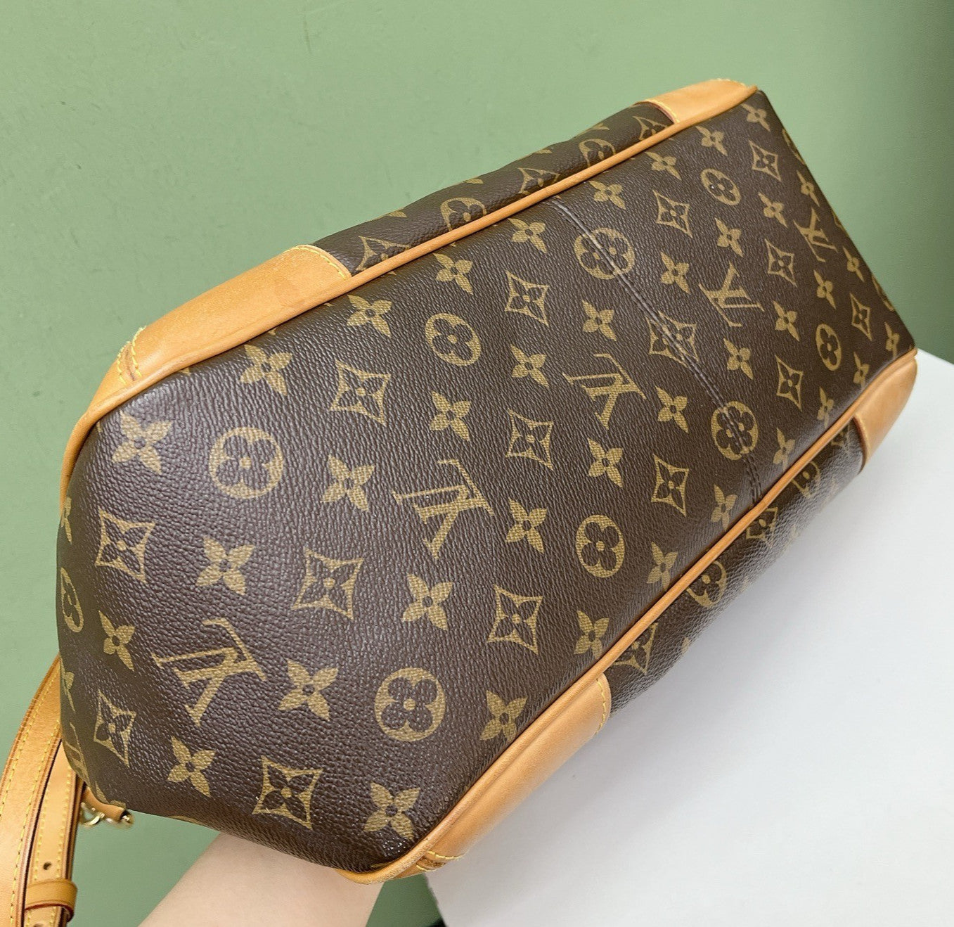Louis Vuitton Monogram Tote Shoulder Bag Brown Gold Used Women Classic